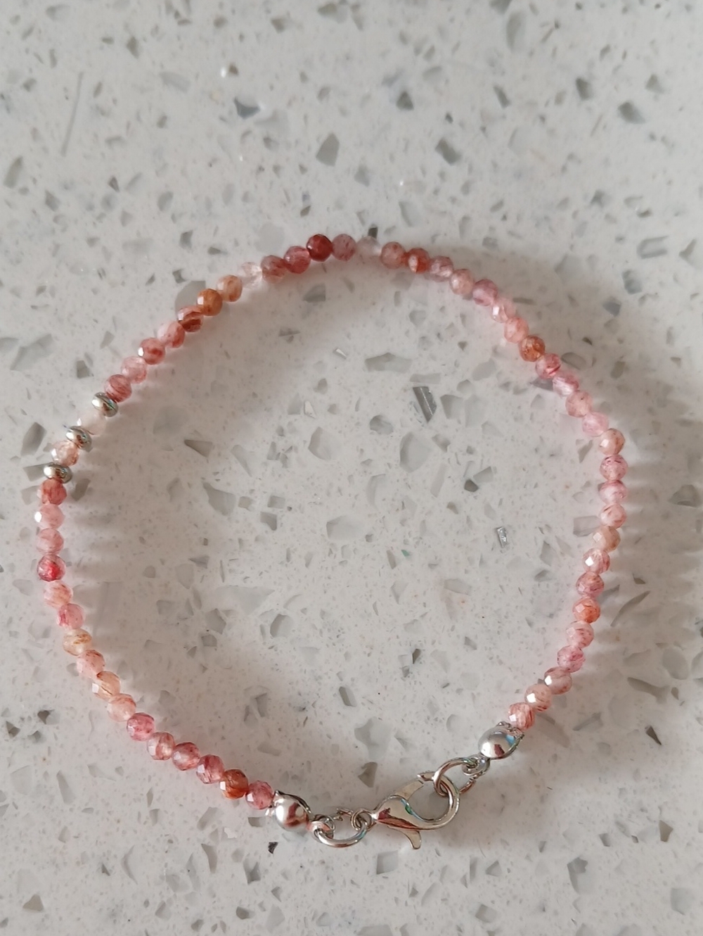 Delicate Pink Tourmaline Beaded Bracelet - Sterling Clasp